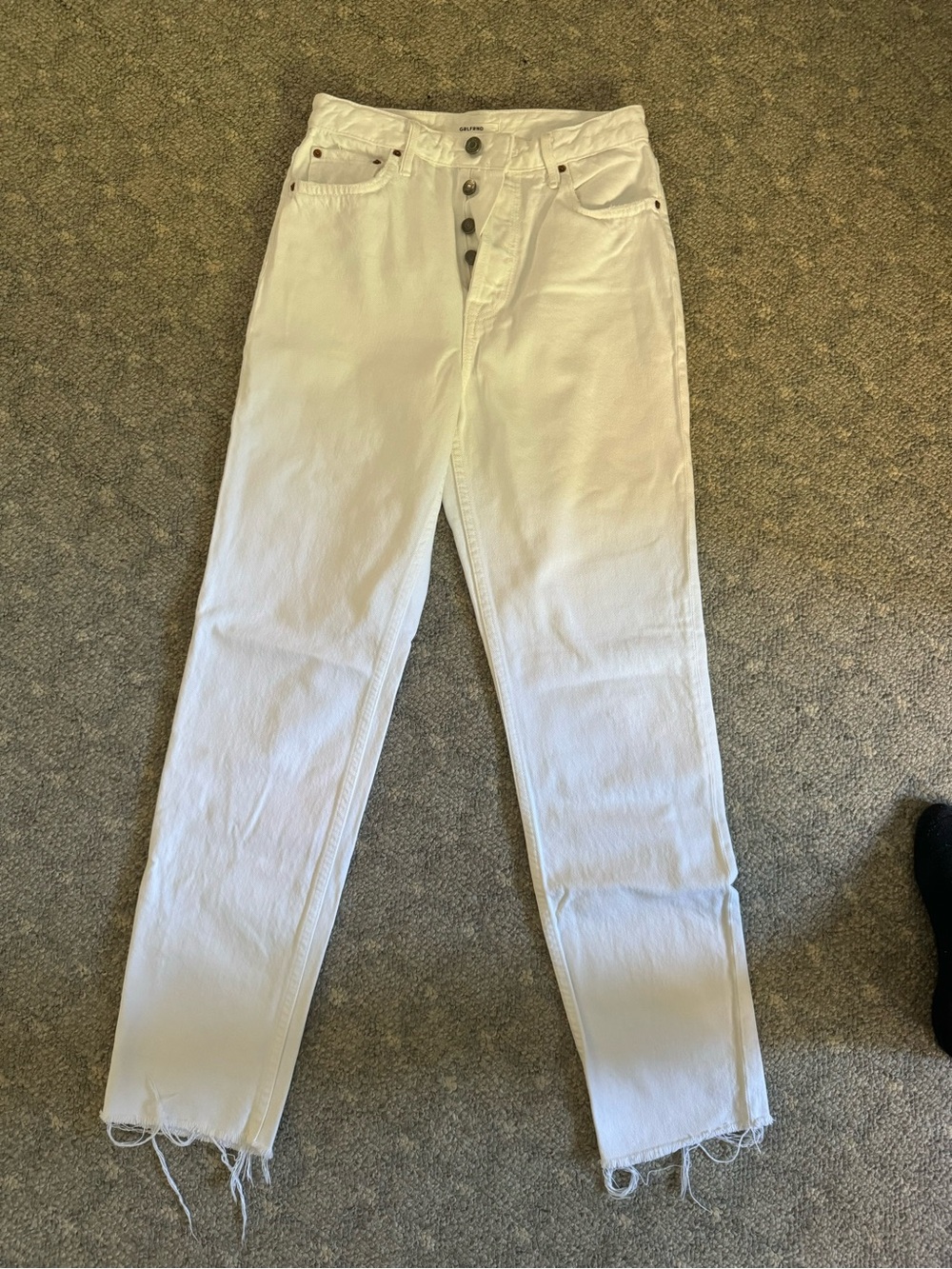 GRLFRND White High-Rise Button-Fly Straight Leg Jeans